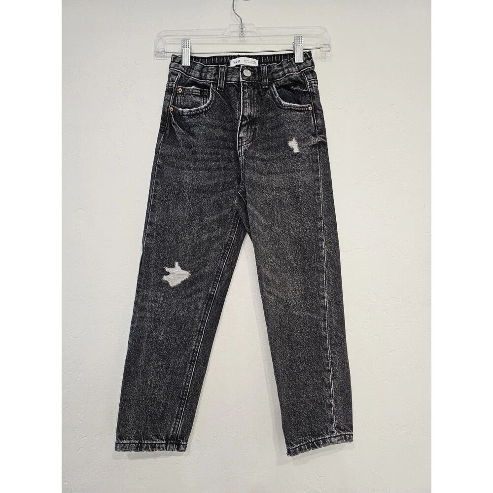 Zara Kids Black Demin Distressed Jeans Size 9 - Picture 1 of 6